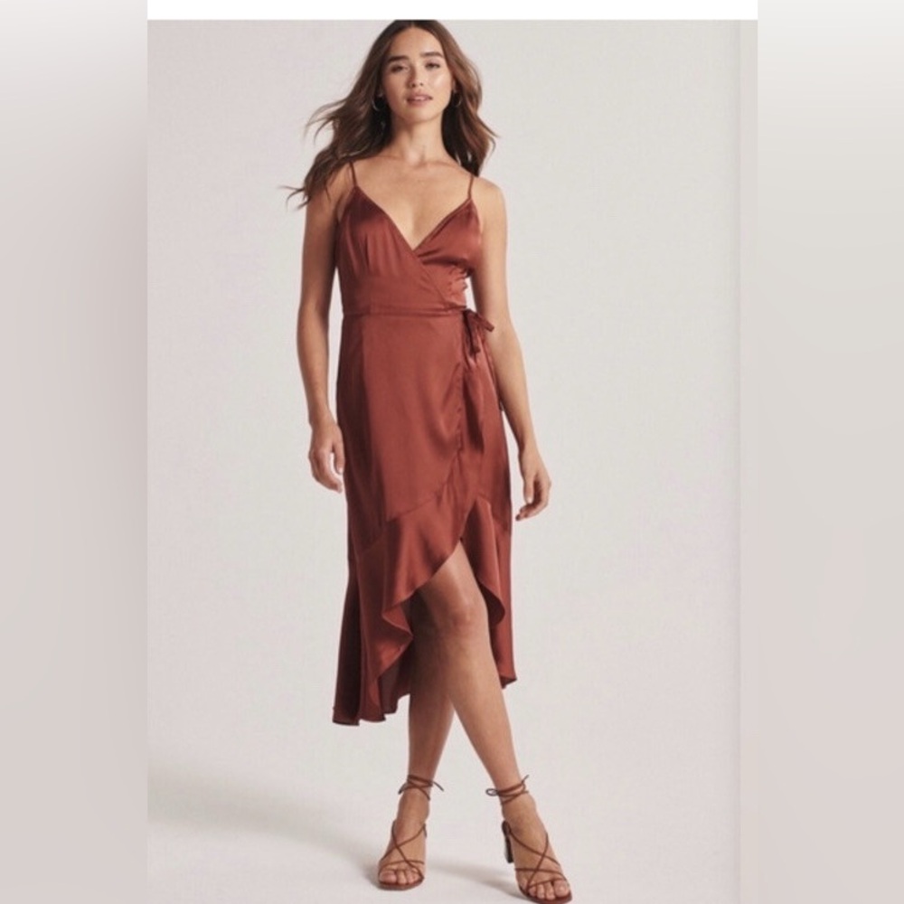 Satin Wrap Slip Dress in Deep Rust